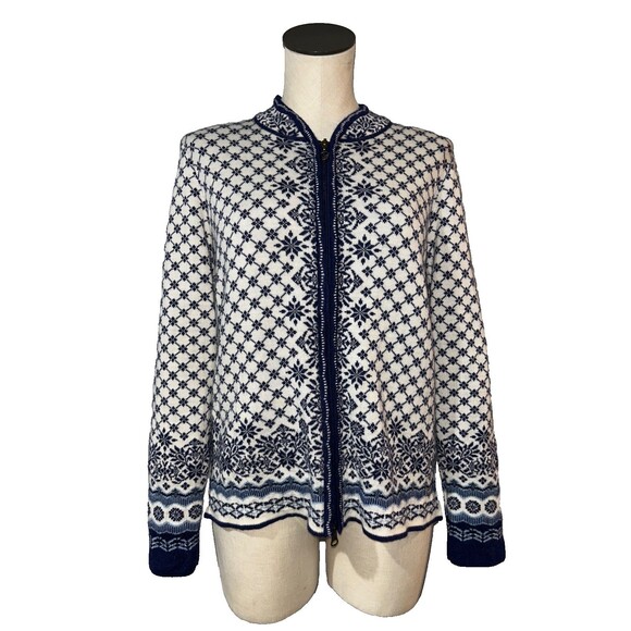 Dale Norway Women’s Wool Knit Cardigan Jacket size M High Neck Zip Up Fair Isle - Picture 1 of 10